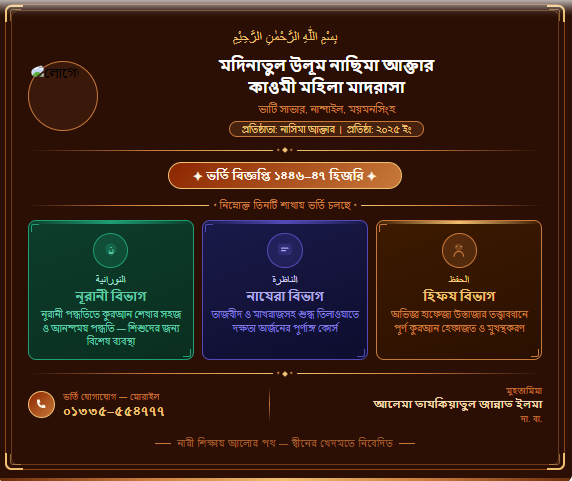 মদিনাতুল উলূম নাছিমা আক্তার কাওমী মহিলা মাদরাসা, ভাটি সাভার, নান্দাইল, ময়মনসিংহ